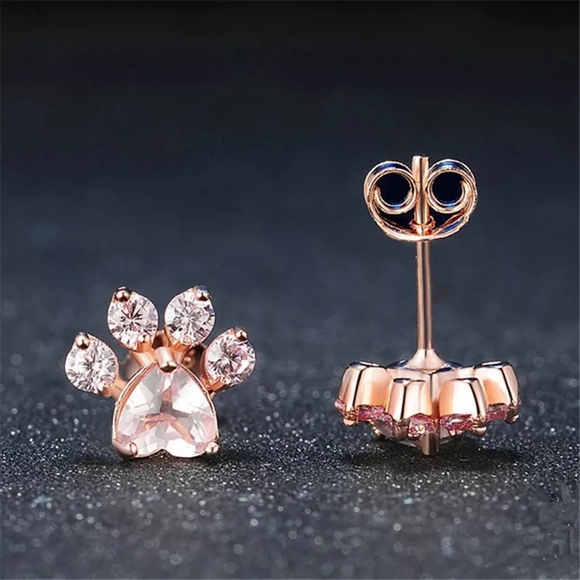 Crystal Dog Paw Earrings - Picture 2 of 4